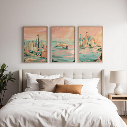Seattle Set Of 3 Posters - Seattle Wall Art Prints - Travel Wall Art