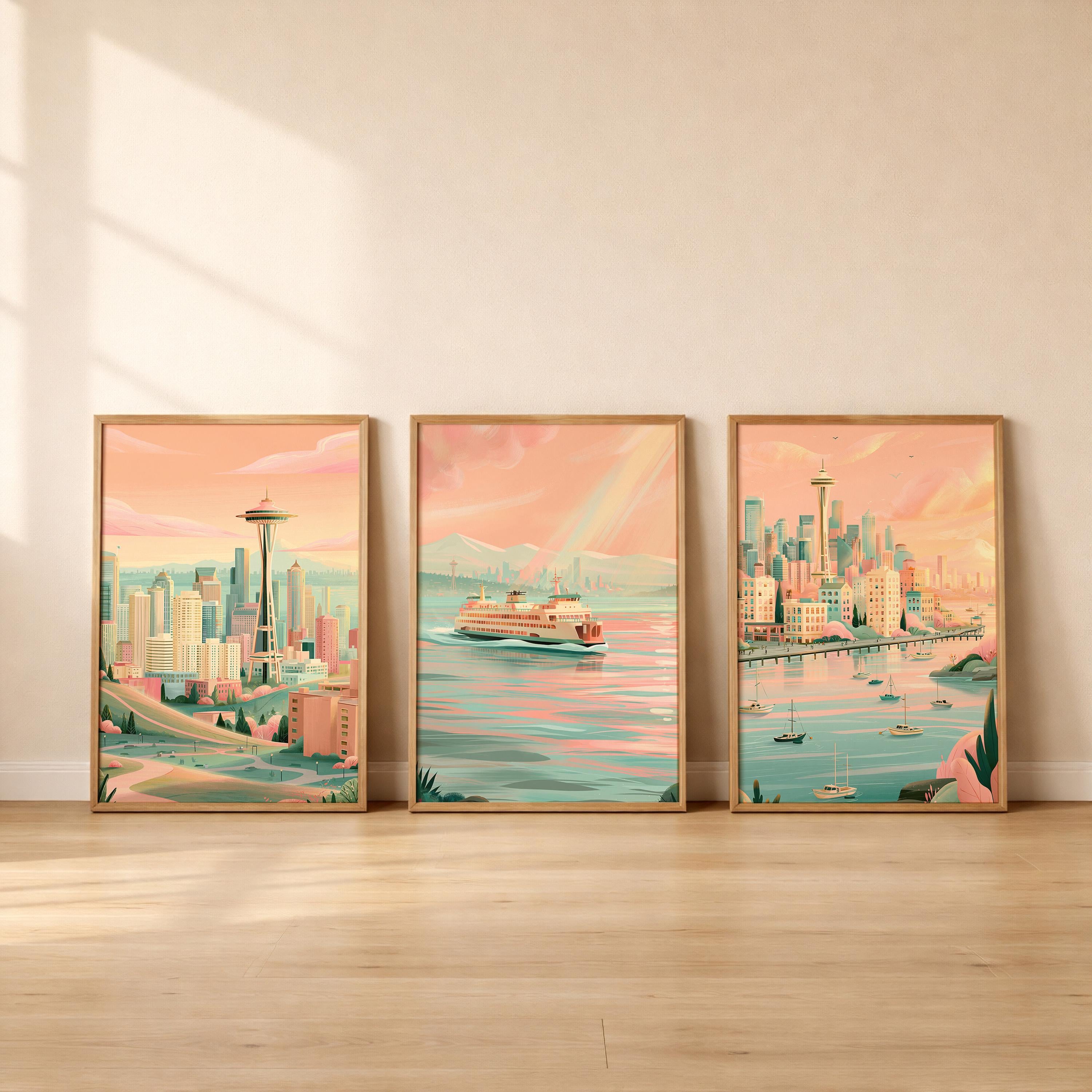 Seattle Set Of 3 Posters - Seattle Wall Art Prints - Travel Wall Art
