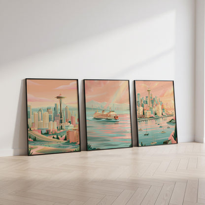 Seattle Set Of 3 Posters - Seattle Wall Art Prints - Travel Wall Art