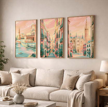 Seville Set of 3 Posters - Spanish Cityscape Wall Art Prints - Travel Wall Art