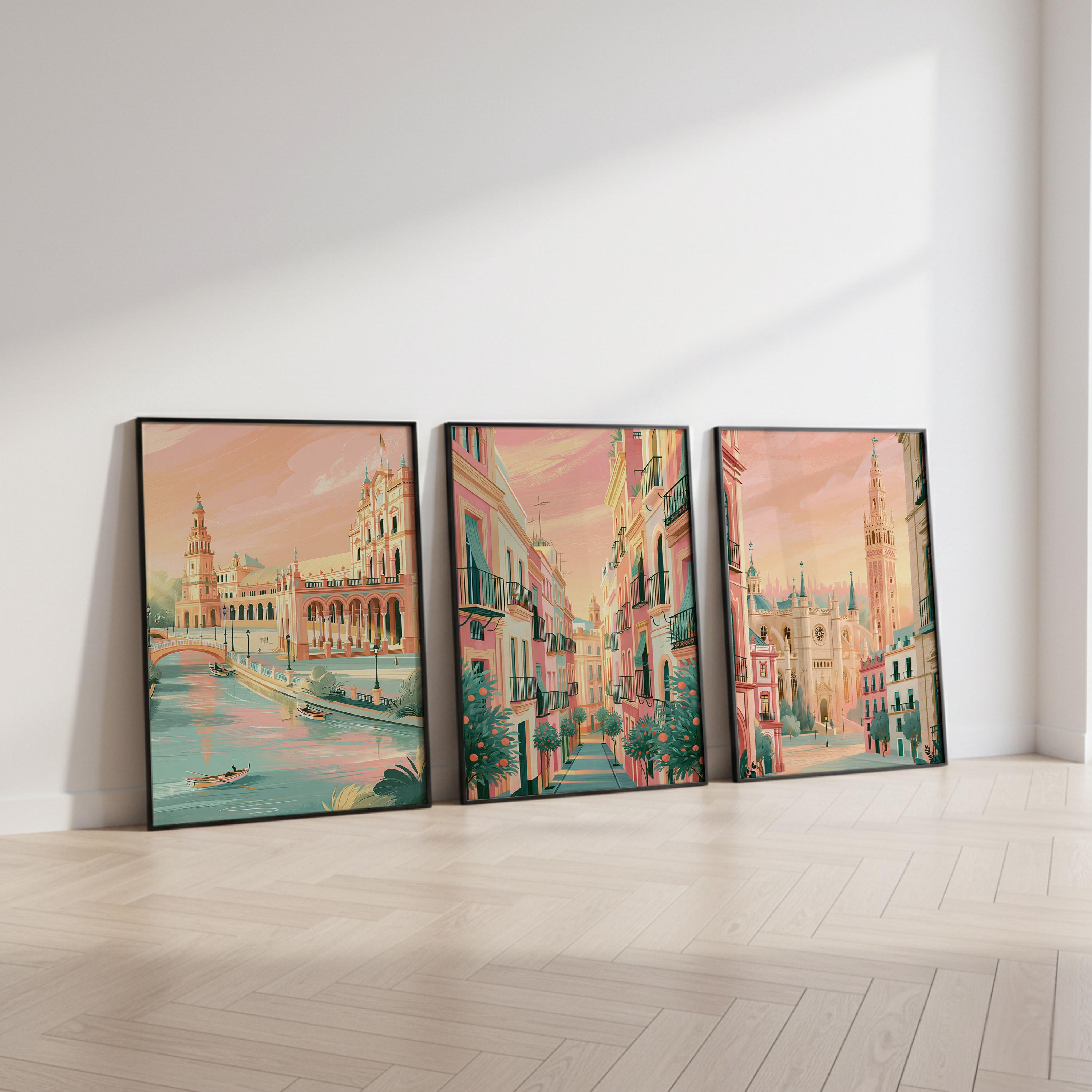 Seville Set of 3 Posters - Spanish Cityscape Wall Art Prints - Travel Wall Art