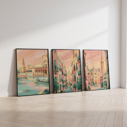 Seville Set of 3 Posters - Spanish Cityscape Wall Art Prints - Travel Wall Art