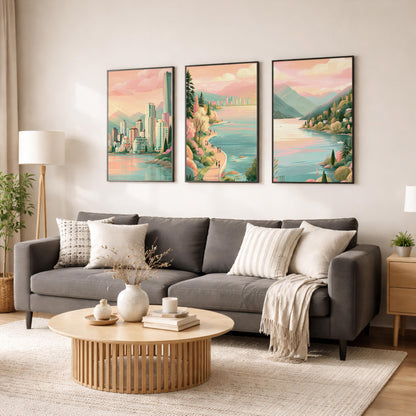 Vancouver Set Of 3 Posters - Canadian Wall Art Prints - Travel Wall Art