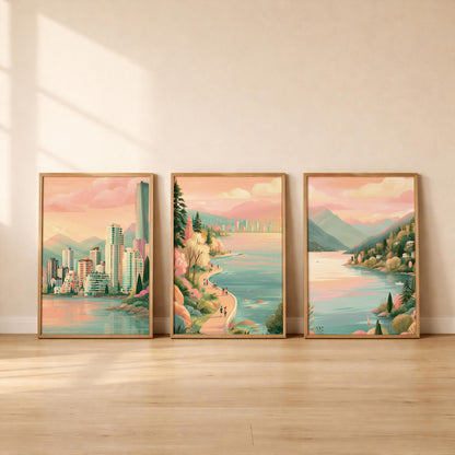Vancouver Set Of 3 Posters - Canadian Wall Art Prints - Travel Wall Art