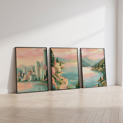 Vancouver Set Of 3 Posters - Canadian Wall Art Prints - Travel Wall Art