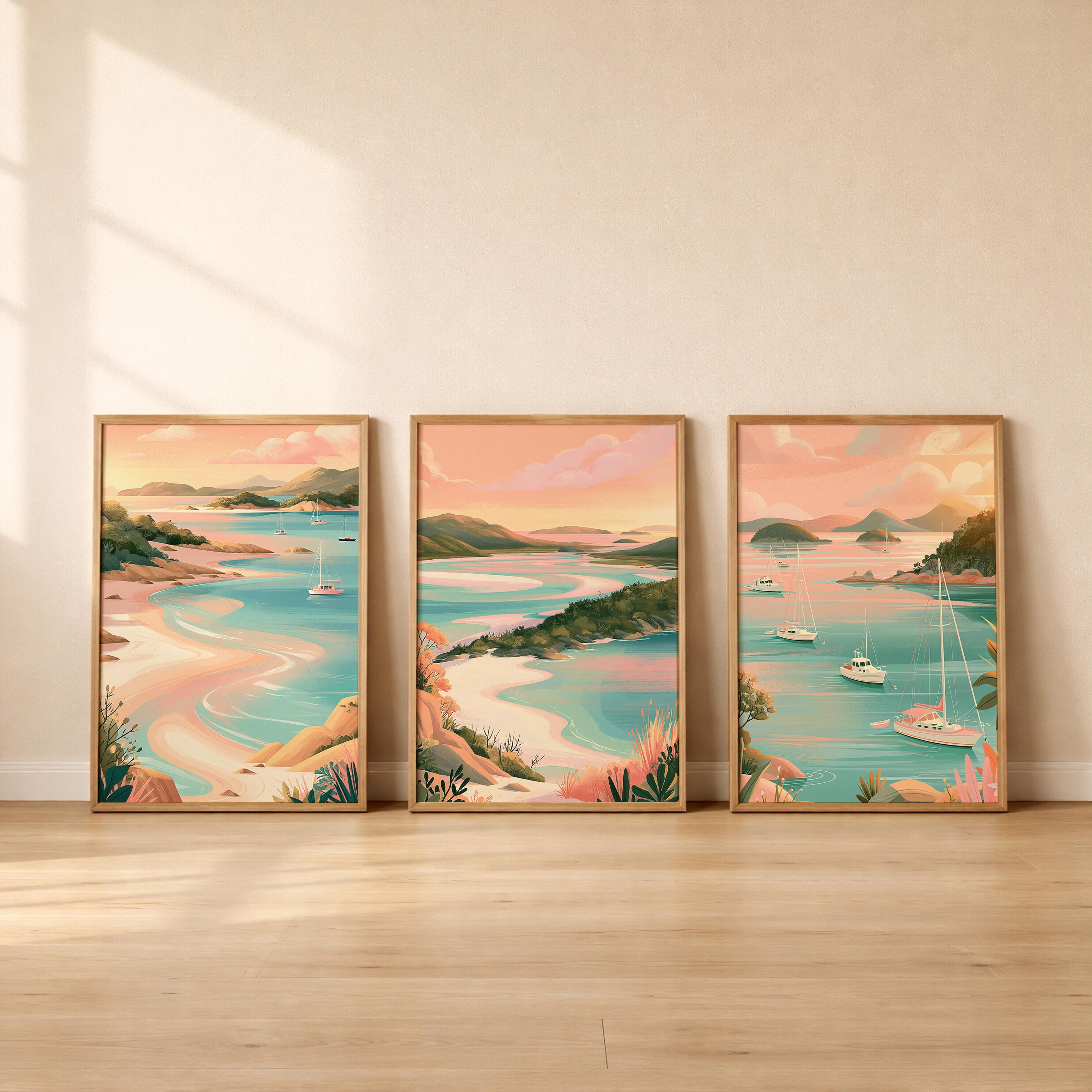 Whitsundays Set Of 3 Poster Set - Great Barrier Reef Wall Art Prints - Travel Wall Art