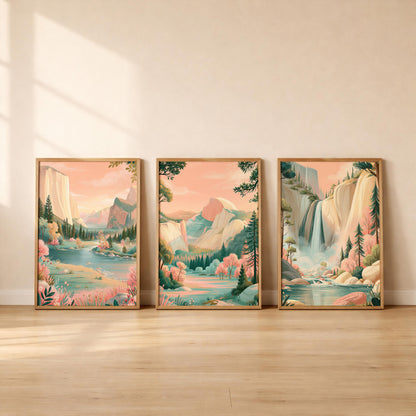 Yosemite Set Of 3 Posters - US National Parks Wall Art Prints - Travel Wall Art