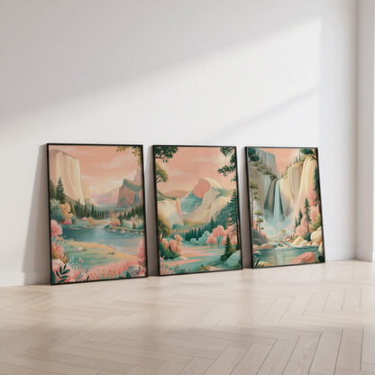 Yosemite Set Of 3 Posters - US National Parks Wall Art Prints - Travel Wall Art