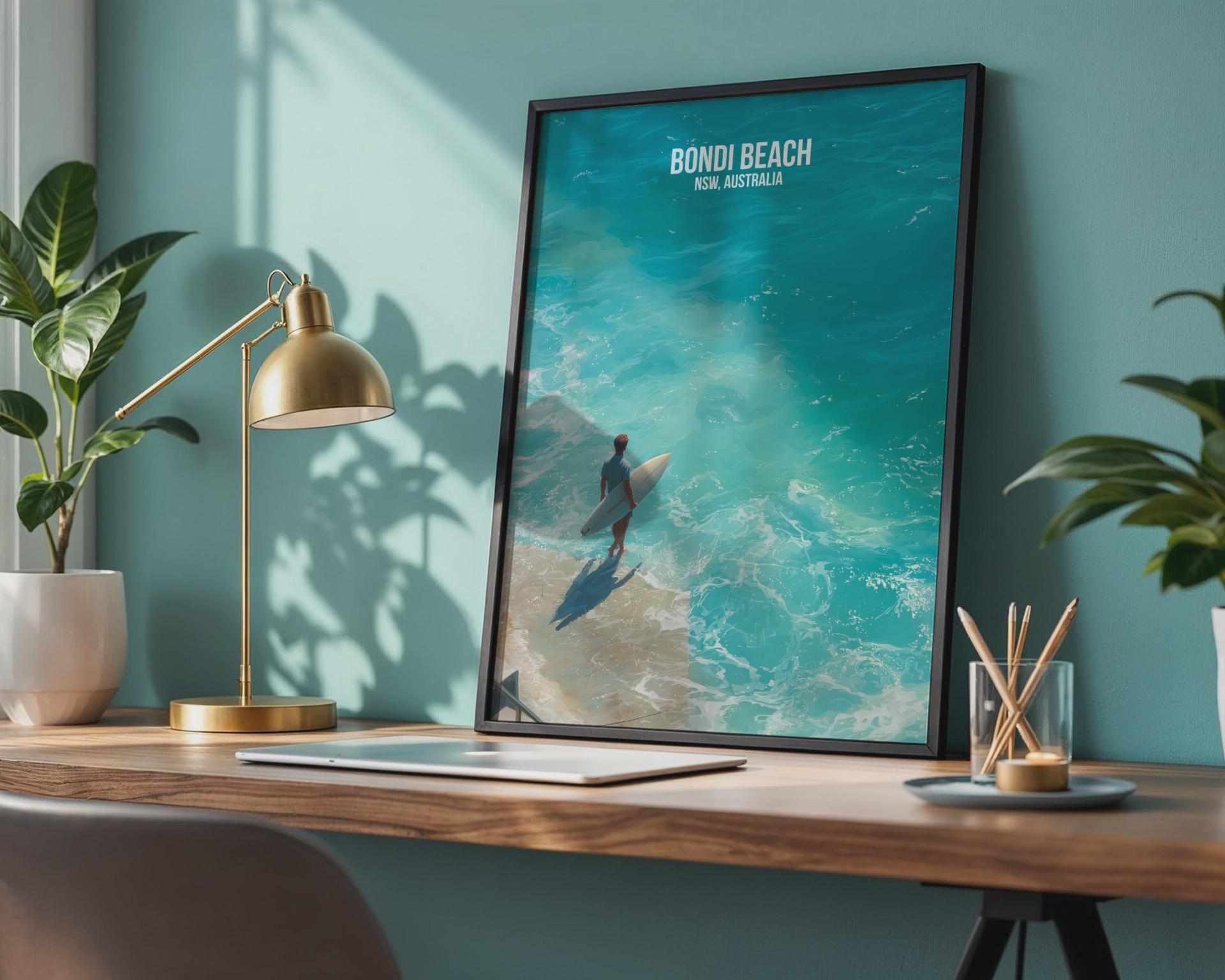 Bondi Beach Surfer Poster NSW Australia Wall Art - Travel Wall Art