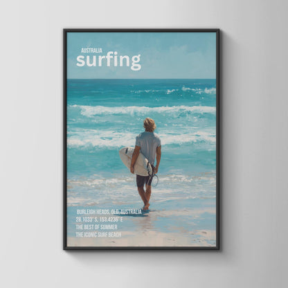 Australia Surfing Print Burleigh Heads Queensland Wall Art - Travel Wall Art