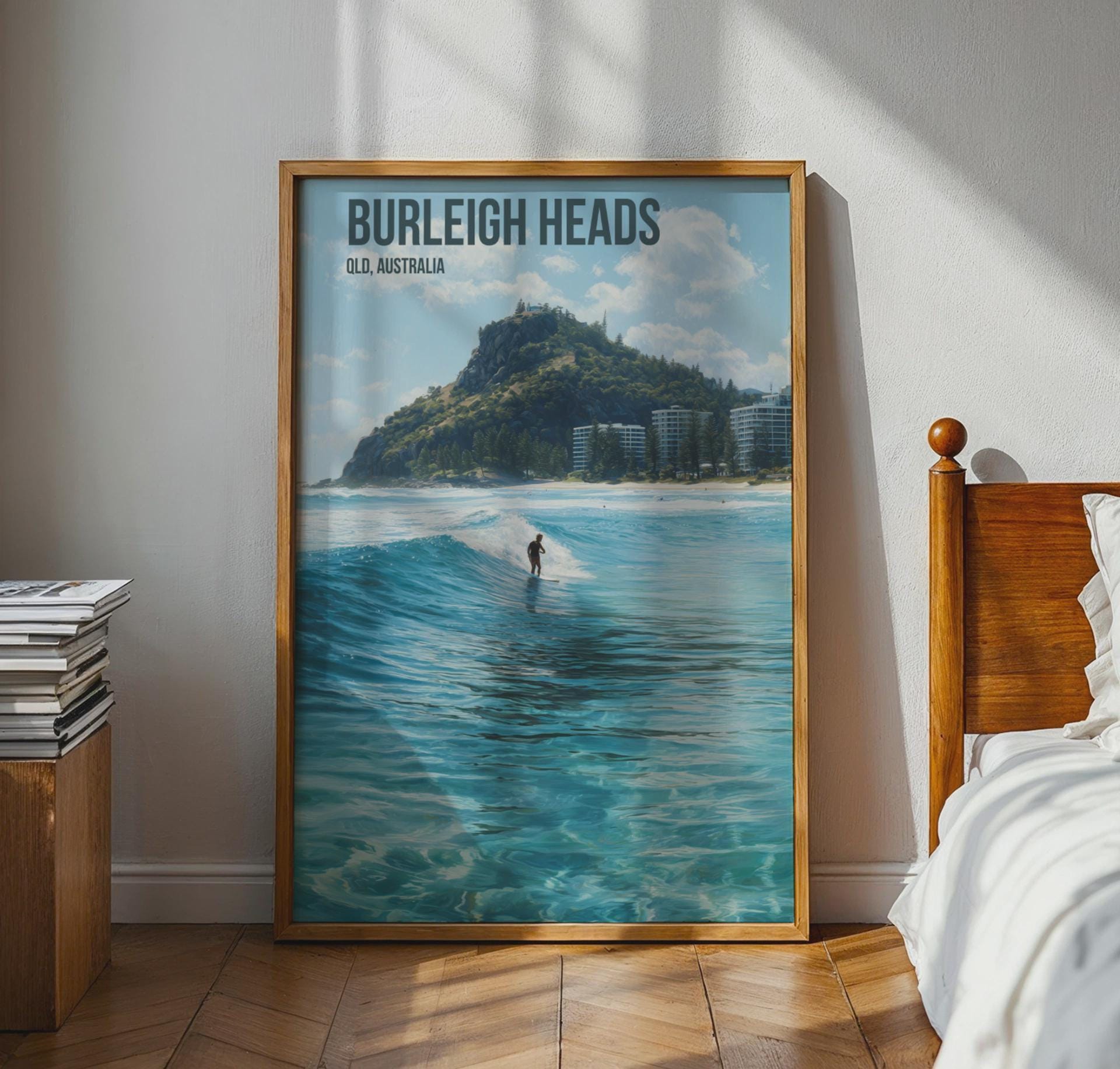 Burleigh Heads Surfing Poster QLD Australia Wall Art - Travel Wall Art