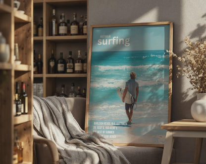 Australia Surfing Print Burleigh Heads Queensland Wall Art - Travel Wall Art