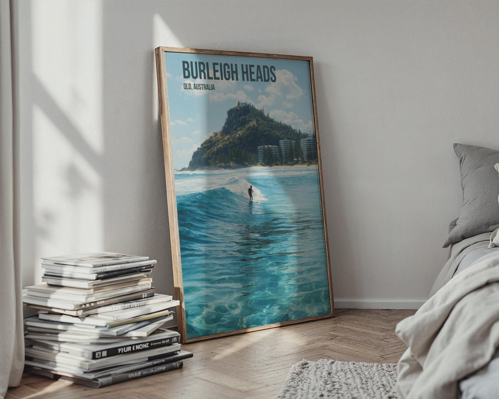 Burleigh Heads Surfing Poster QLD Australia Wall Art - Travel Wall Art