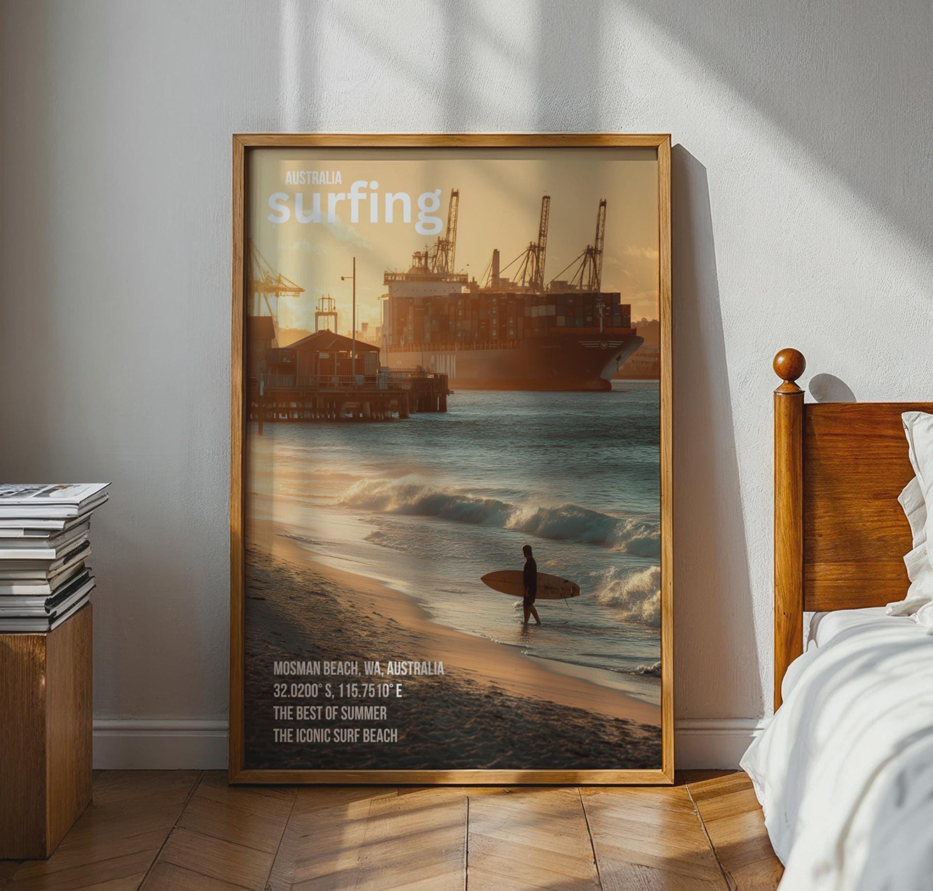 Mosman Beach Surfing Poster Australia Wall Art Summer Scene - Travel Wall Art