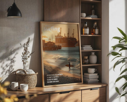 Mosman Beach Surfing Poster Australia Wall Art Summer Scene - Travel Wall Art