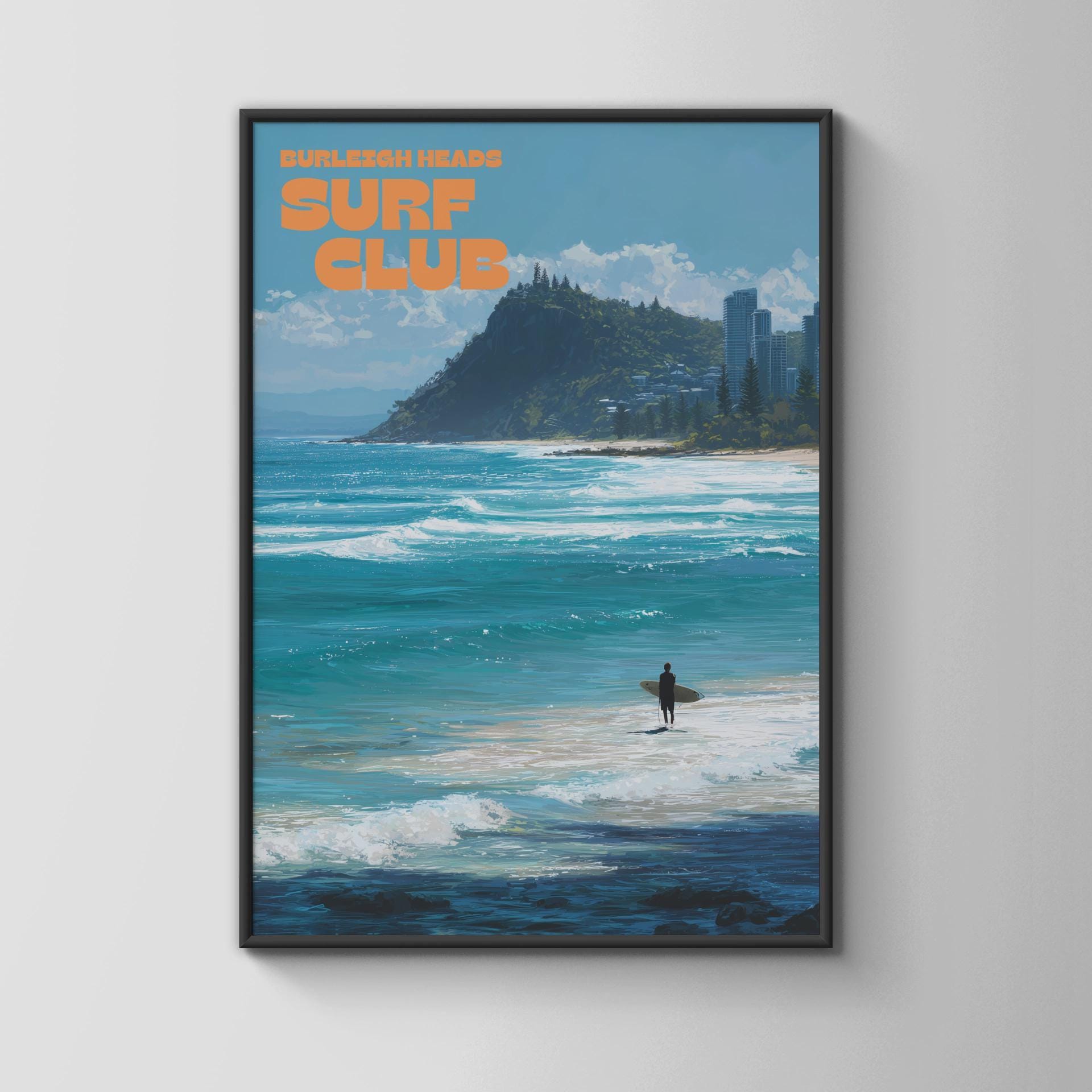 Burleigh Heads Surf Club Print Coastal Wall Art - Travel Wall Art