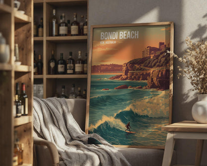 Bondi Beach Surfing Poster Wall Art NSWAustralia - Travel Wall Art