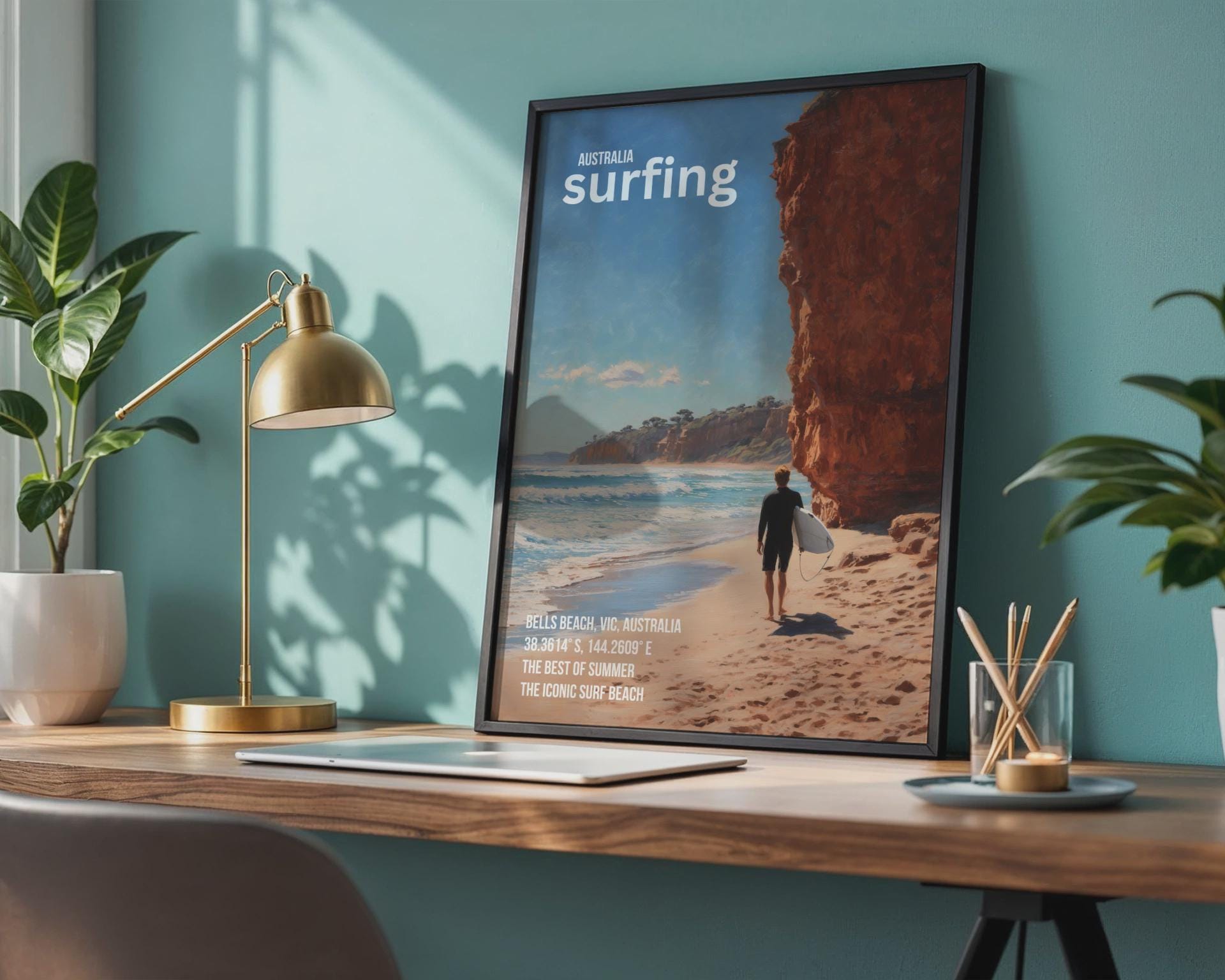 Bells Beach Surfing Poster Australia Coastal Wall Art - Travel Wall Art