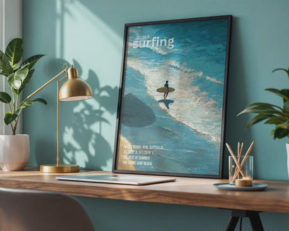 Surfing Poster Manly Beach Australia Art Print Wall Art - Travel Wall Art