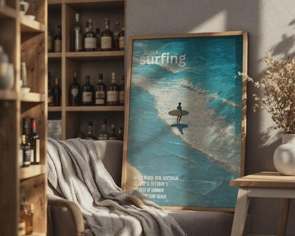 Surfing Poster Manly Beach Australia Art Print Wall Art - Travel Wall Art