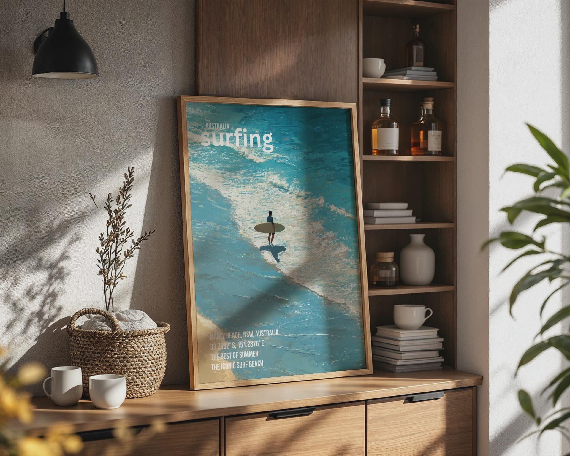 Surfing Poster Manly Beach Australia Art Print Wall Art - Travel Wall Art