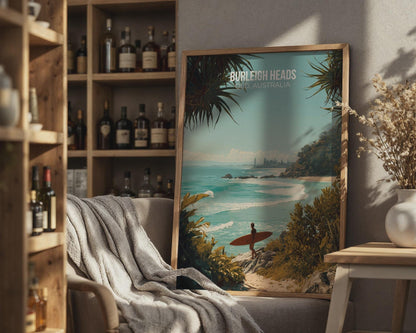 Burleigh Heads Beach Poster Surfing Art Print Queensland Australia - Travel Wall Art