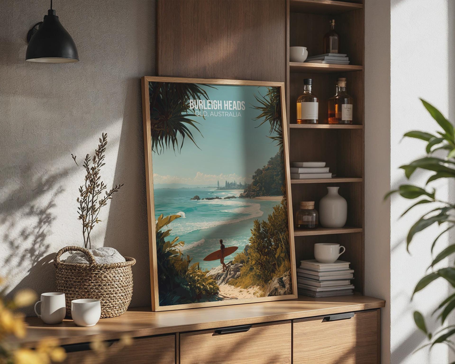 Burleigh Heads Beach Poster Surfing Art Print Queensland Australia - Travel Wall Art
