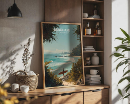 Burleigh Heads Beach Poster Surfing Art Print Queensland Australia - Travel Wall Art