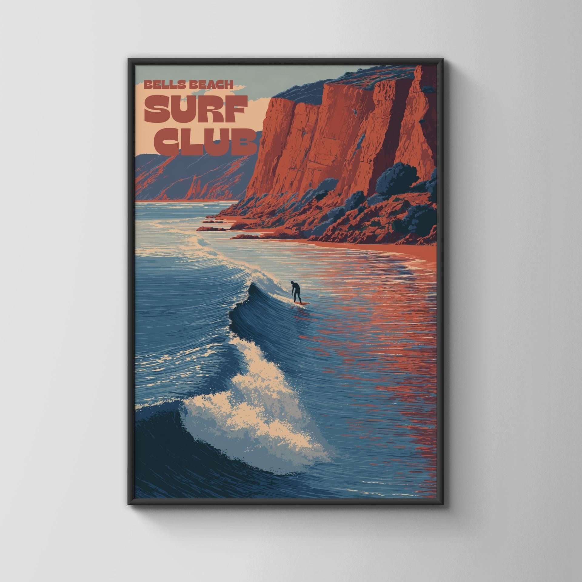 Bells Beach Surf Club Poster Wall Art Surfing Landscape Ocean Print - Travel Wall Art