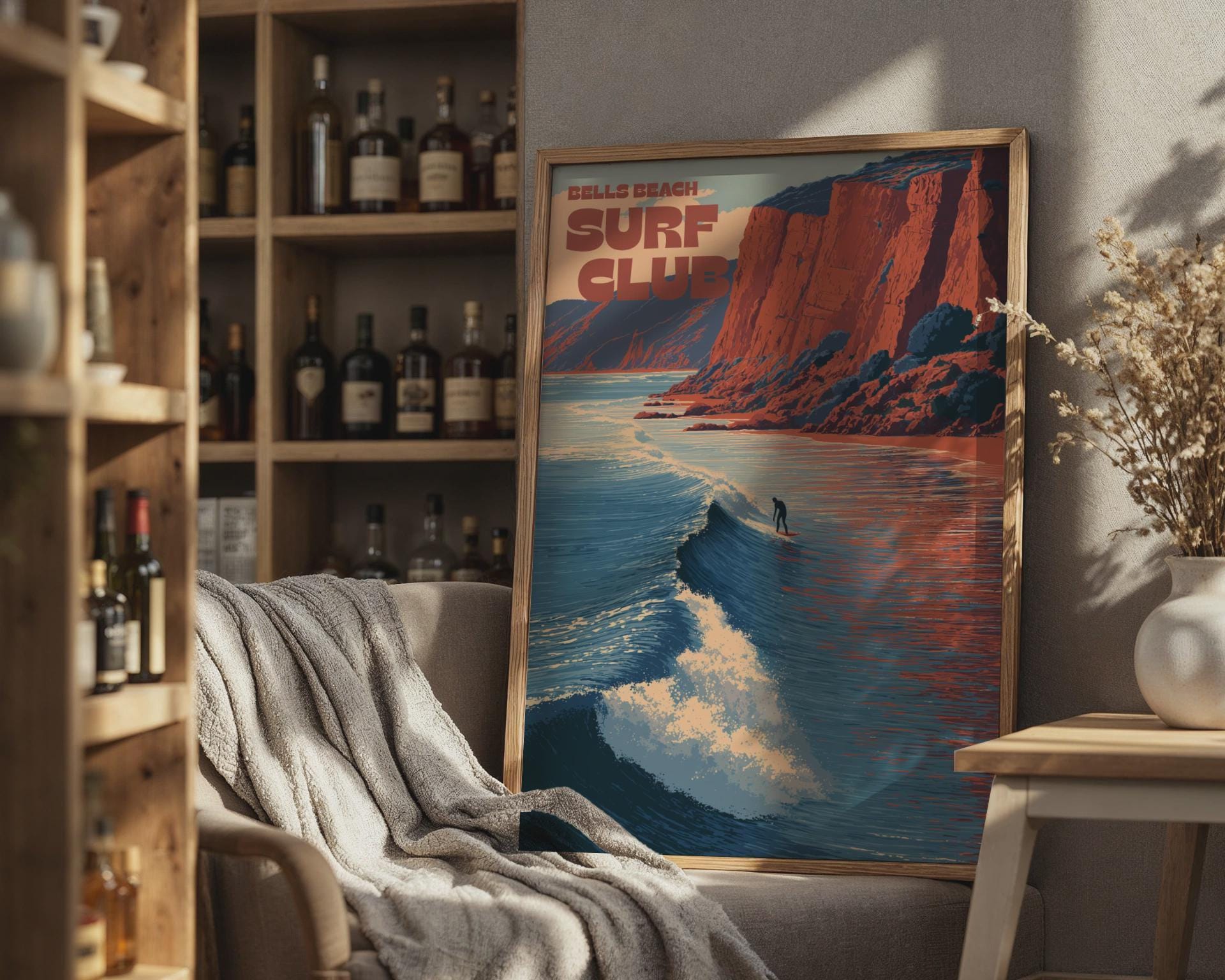 Bells Beach Surf Club Poster Wall Art Surfing Landscape Ocean Print - Travel Wall Art
