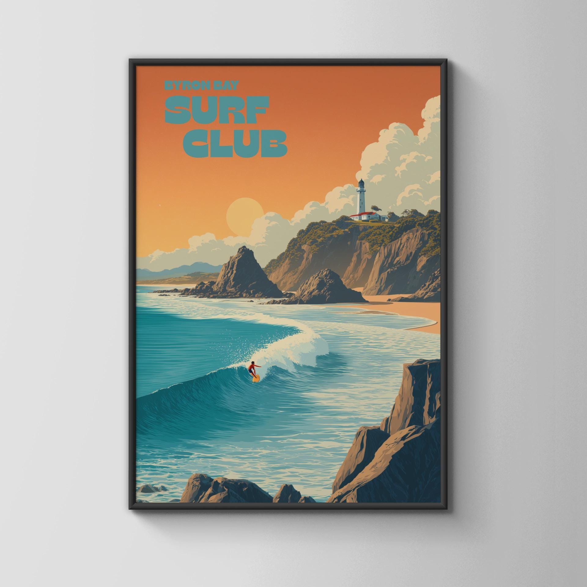 Byron Bay Surf Club Print Coastal Landscape Poster - Travel Wall Art