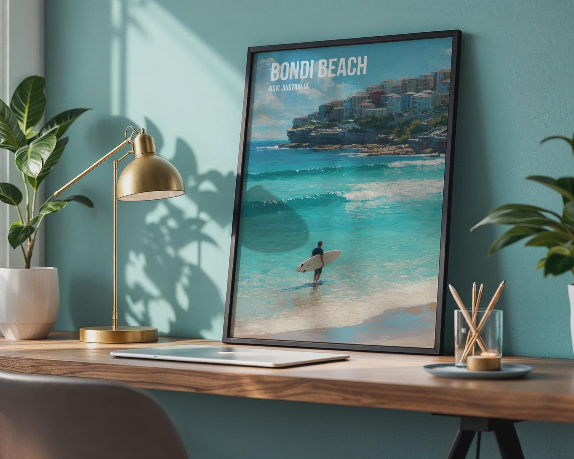Bondi Beach Surfing Poster Wall Art - Travel Wall Art