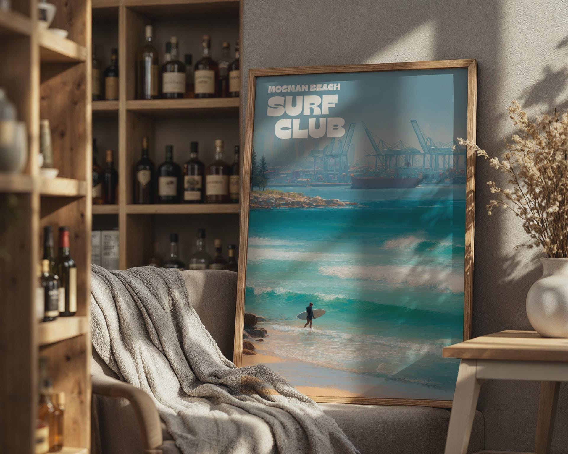 Mosman Beach Surf Club Poster Ocean Waves Surfer Wall Art - Travel Wall Art
