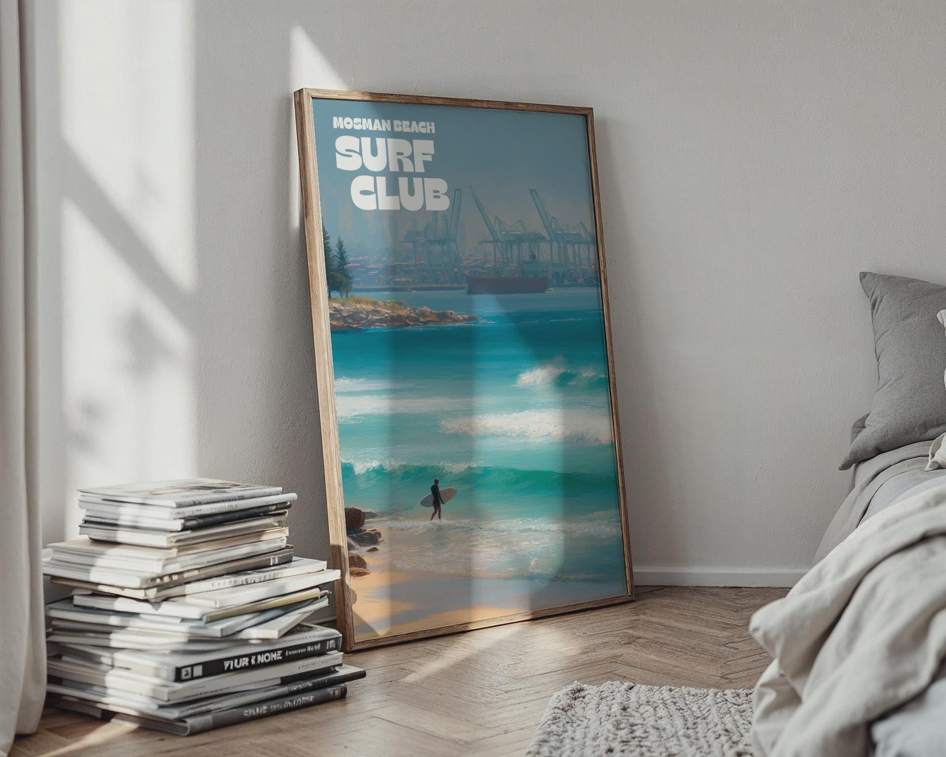 Mosman Beach Surf Club Poster Ocean Waves Surfer Wall Art - Travel Wall Art