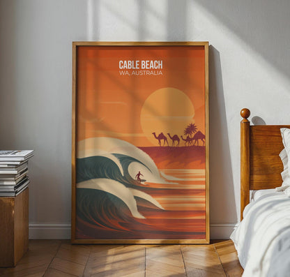 Cable Beach Surfing Poster Art Print WA Australia - Travel Wall Art