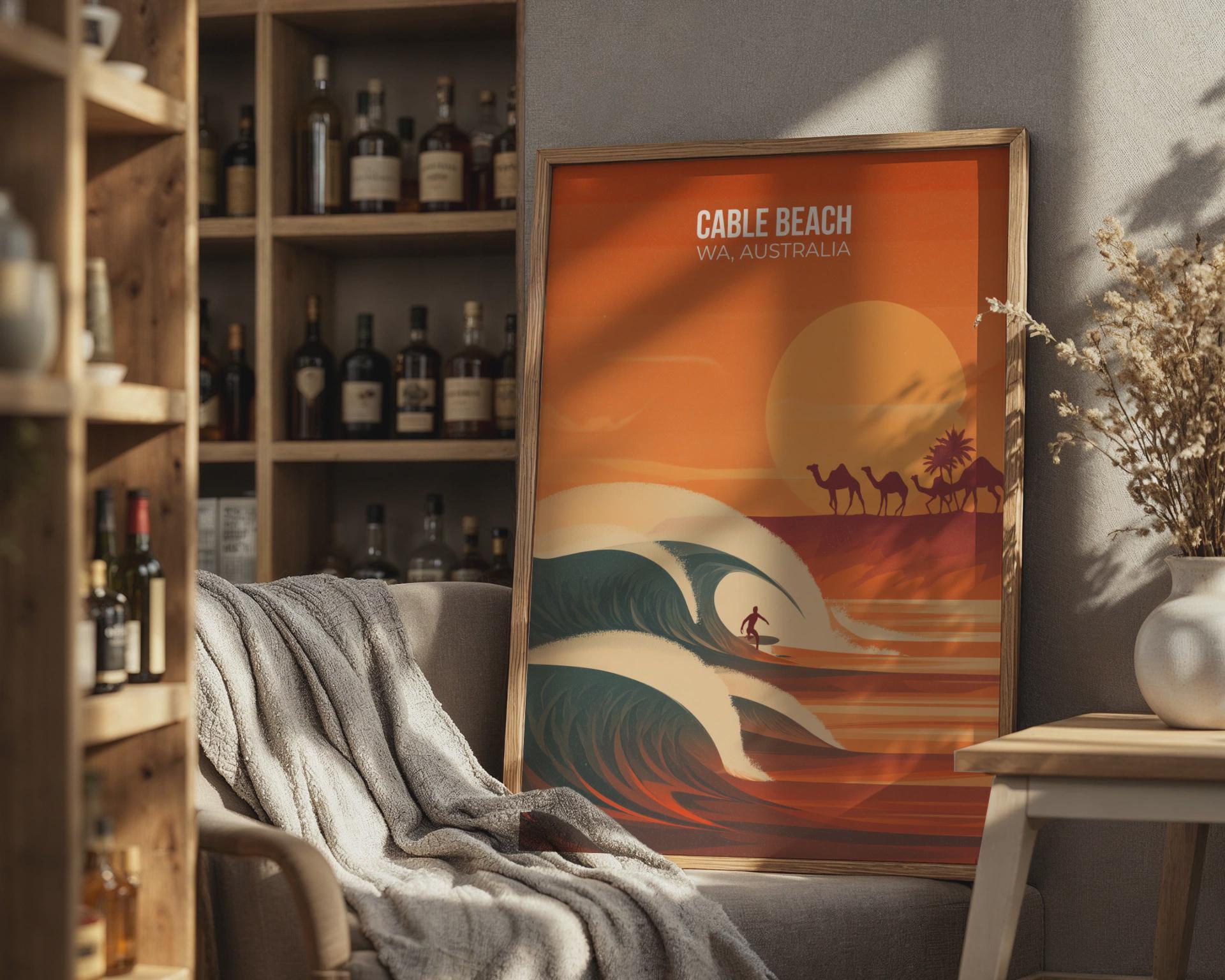 Cable Beach Surfing Poster Art Print WA Australia - Travel Wall Art