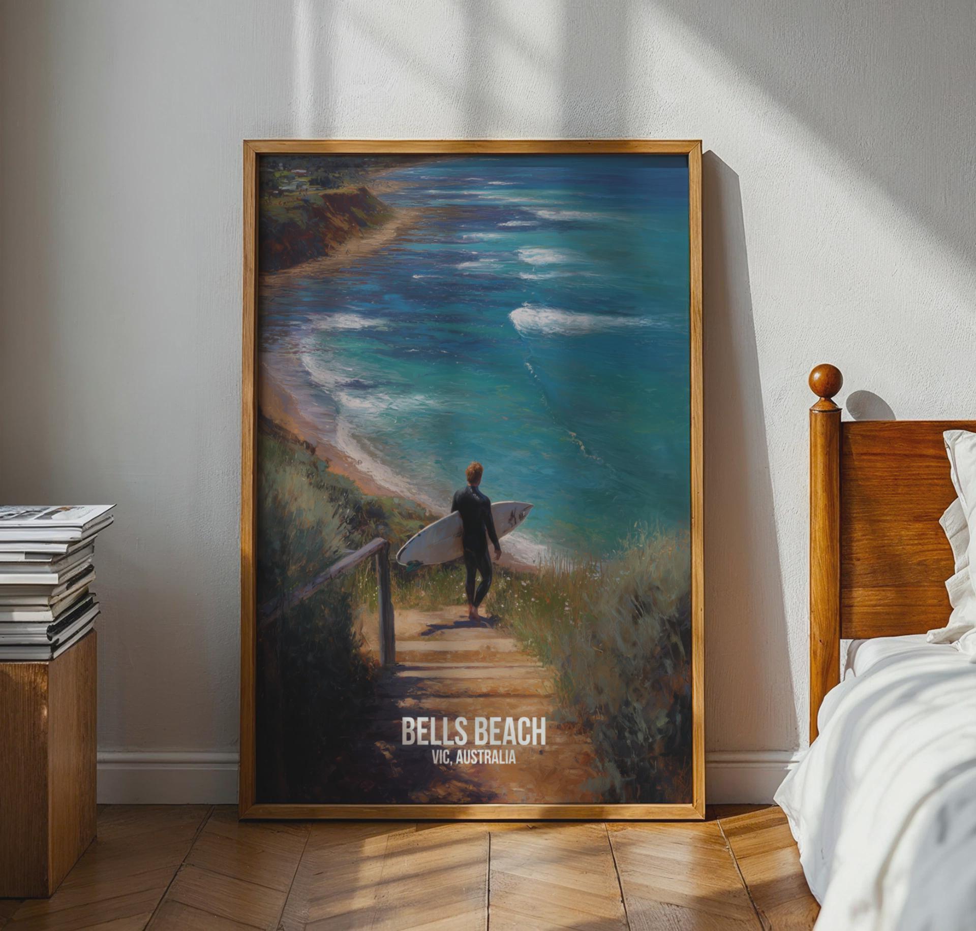Bells Beach Surfer Poster Wall Art VIC Australia - Travel Wall Art