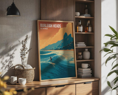 Burleigh Heads Surfing Print Poster Wall Art QLD Australia - Travel Wall Art