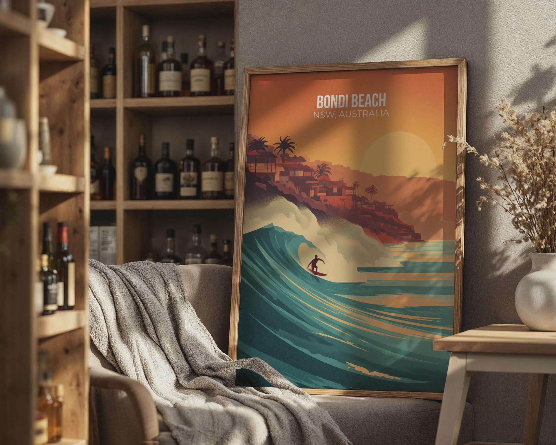 Bondi Beach Surfing Poster Print Ocean Art NSW Australia Wall Art - Travel Wall Art