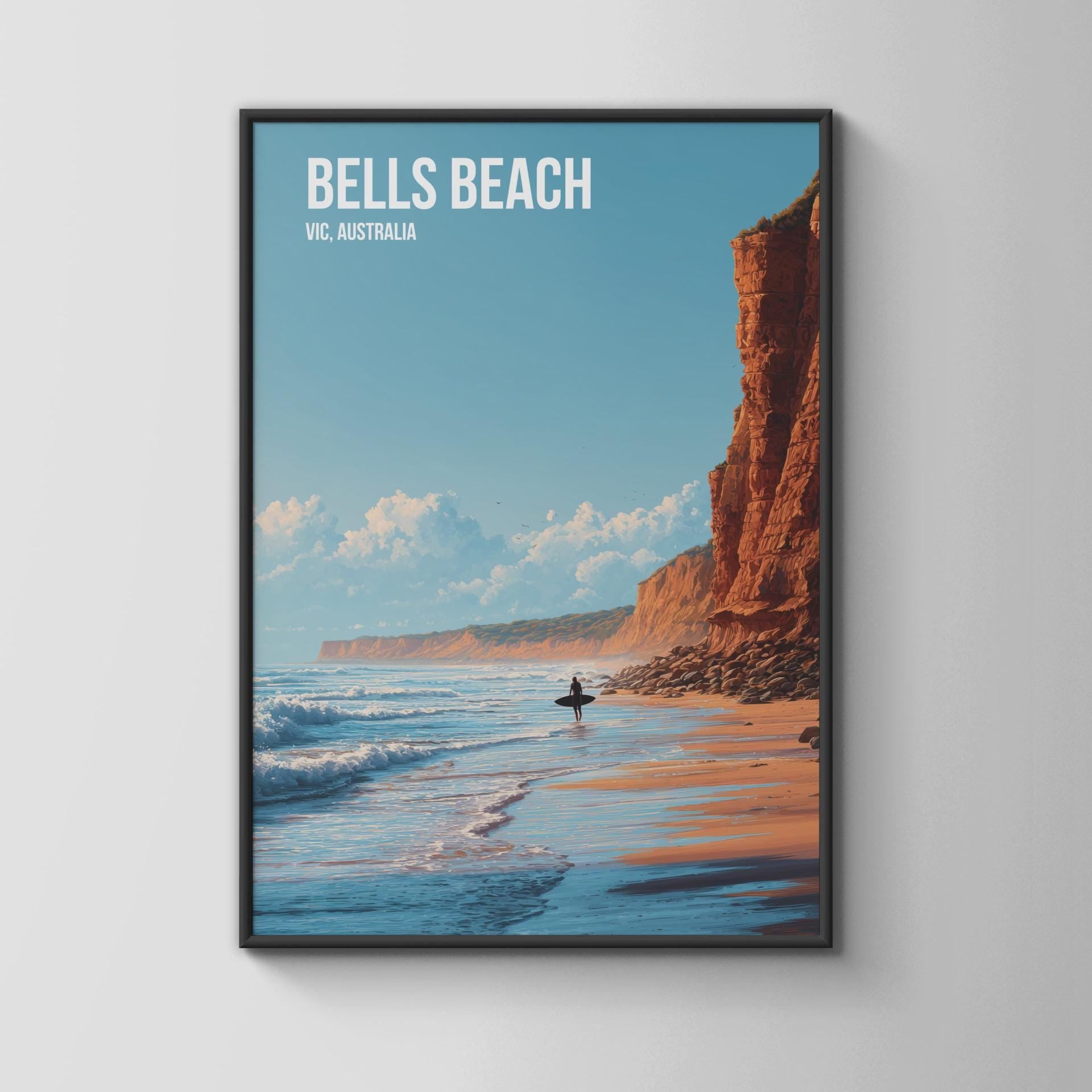Bells Beach Surfing Poster Art Print VIC Australia Landscape - Travel Wall Art