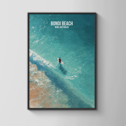 Bondi Beach Surfing Poster Art Print - Travel Wall Art