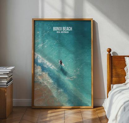 Bondi Beach Surfing Poster Art Print - Travel Wall Art