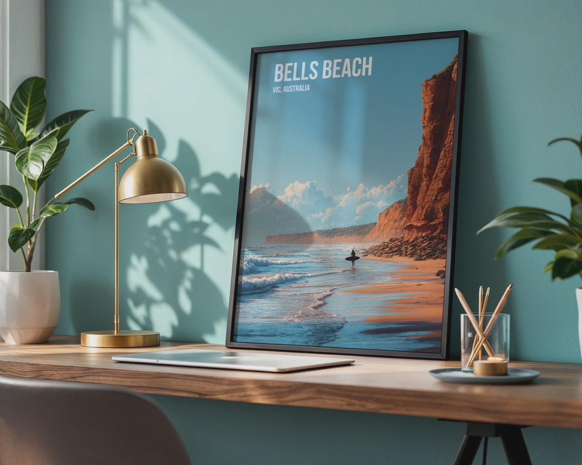 Bells Beach Surfing Poster Art Print VIC Australia Landscape - Travel Wall Art
