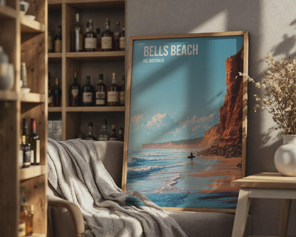 Bells Beach Surfing Poster Art Print VIC Australia Landscape - Travel Wall Art