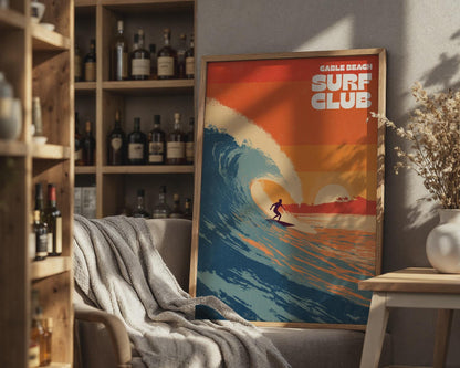 Surf Club Print Cable Beach Artwork Poster Wall Art - Travel Wall Art
