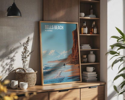 Bells Beach Surfing Poster Art Print VIC Australia Landscape - Travel Wall Art