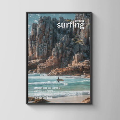Surfing Art Print Margaret River Australia Landscape Poster - Travel Wall Art