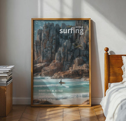Surfing Art Print Margaret River Australia Landscape Poster - Travel Wall Art