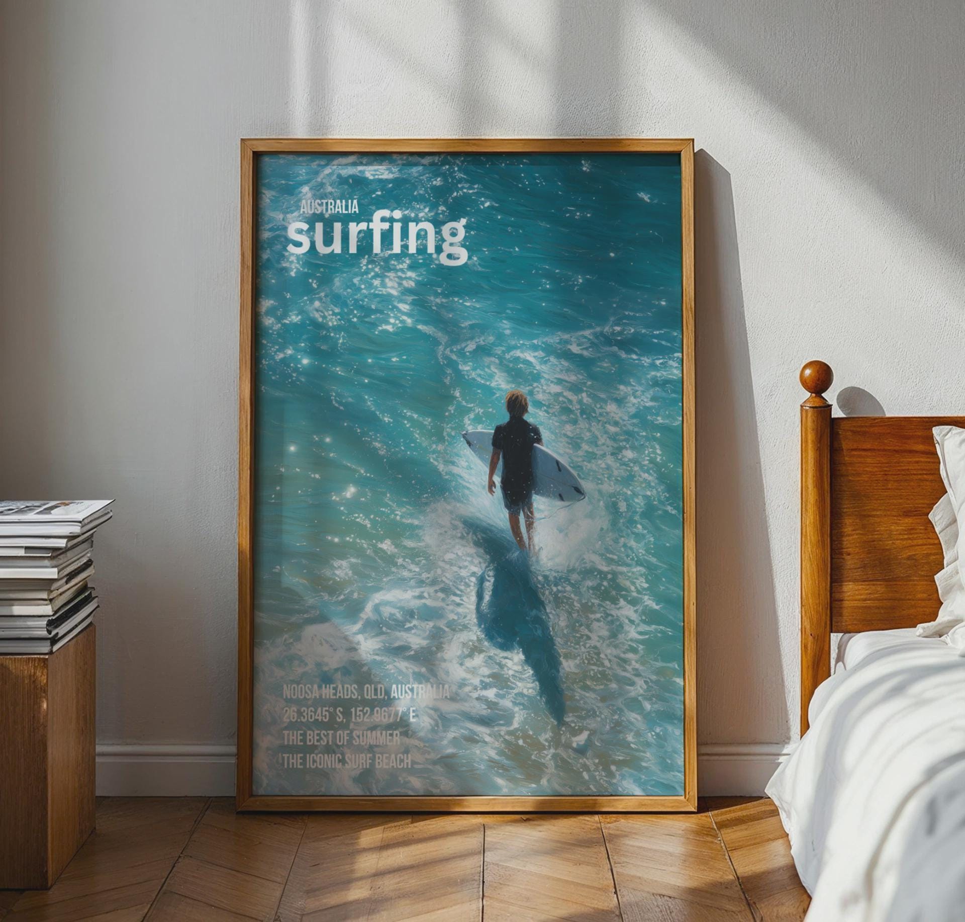 Australia Surfing Poster Noosa Heads Beach Wall Art - Travel Wall Art