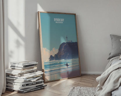 Byron Bay Surf Poster with Lighthouse and Ocean - Travel Wall Art